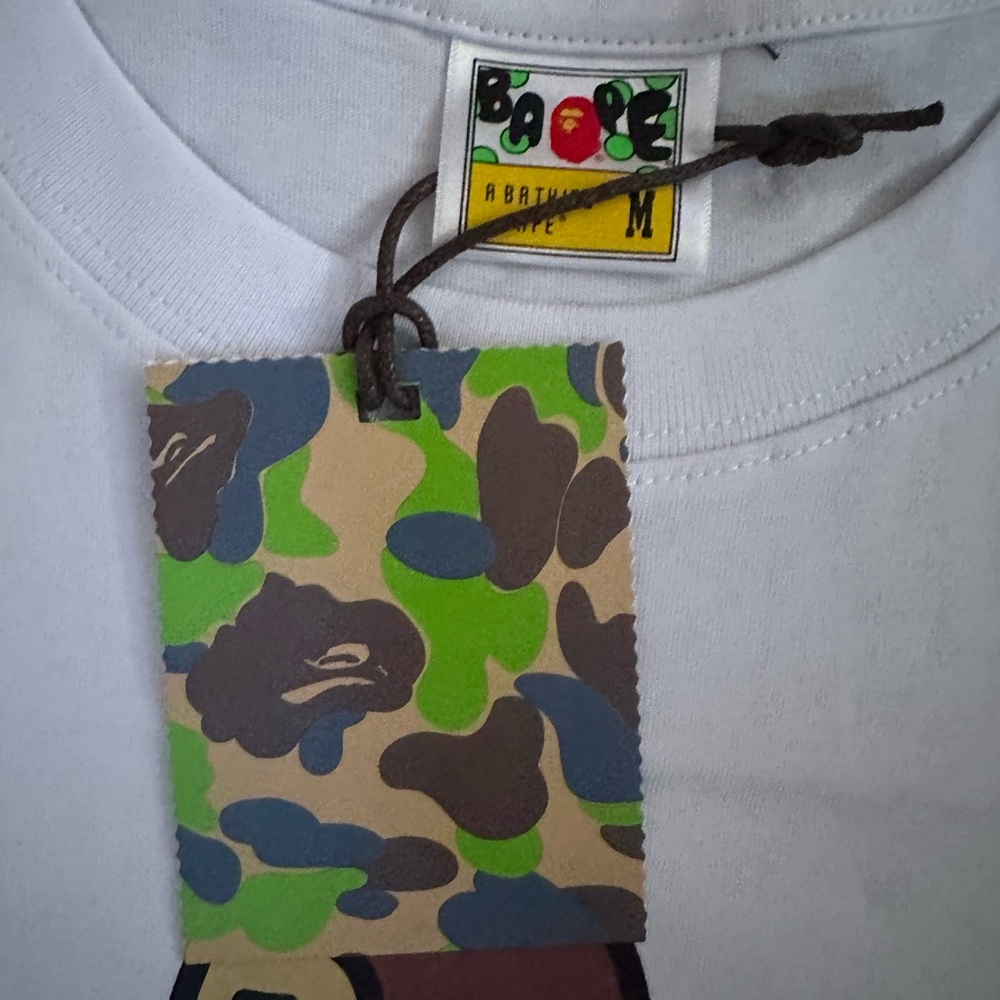 Bape White Tee with Green and Blue Camo Tag - Picture 4 of 8